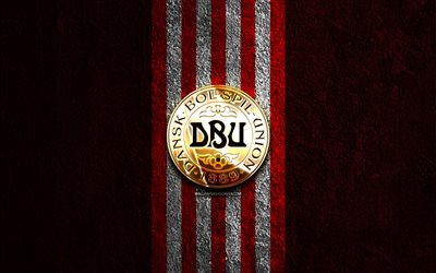 الشعار الذهبي للمنتخب الدنماركي لكرة القدم, 4k, الحجر الأحمر الخلفية, اليويفا, المنتخبات الوطنية, شعار منتخب الدنمارك لكرة القدم, كرة القدم, فريق كرة القدم الدنماركي, منتخب الدنمارك لكرة القدم