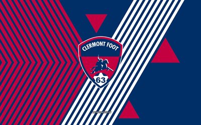 logo clermont foot 63, 4k, time de futebol francês, fundo de linhas roxas, pé clermont 63, ligue 1, frança, arte de linha, clermont foot 63 emblema, futebol