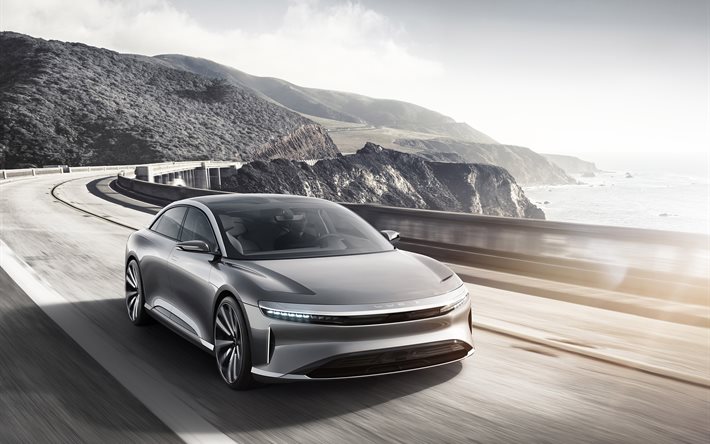 lucid air concept, 2016 carros, costa, movimento, velocidade, supercarros