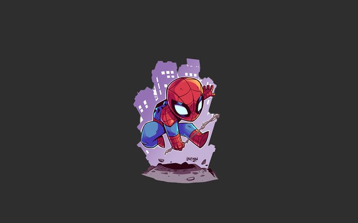 Spiderman, 4k, minimal, sfondo grigio