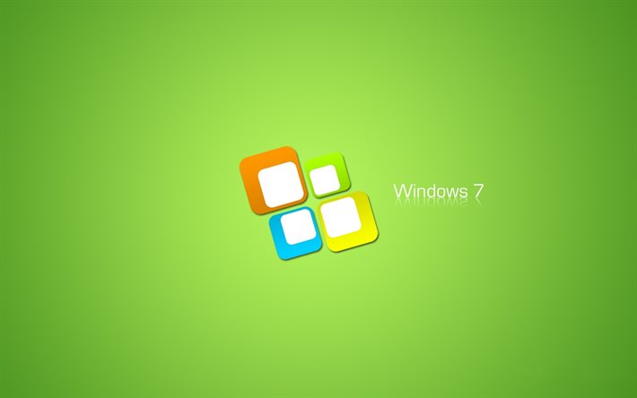 Windows 7, fond vert, Windows Seven, Se7en