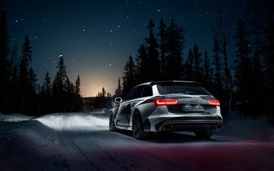 Audi RS6 Quattro, 2016 voitures, hiver, route, nuit
