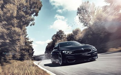 BMW M4, F82, carretera, 2016 los coches, M-Sport, sportcars, bmw negro
