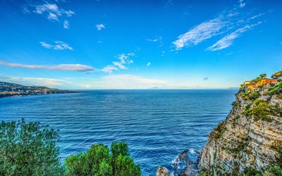 Amalfi, 4k, deniz, sahil, tepe, hdr, yaz, İtalya