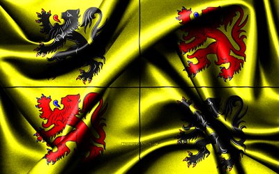 에노 깃발, 4k, 벨기에 지방, 패브릭 플래그, 에노의 날, 에노의 국기, 물결 모양의 실크 깃발, 벨기에, 에노