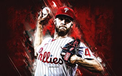Zack Wheeler, Philadelphia Phillies, MLB, american baseball player, red stone background, baseball, Major League Baseball