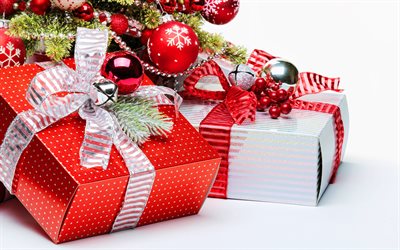 4k, röd presentförpackning, röda juldekorationer, gott nytt år, julpynt, jul, presentaskar ramar, juldekorationer, jul ramar, julklappar, presentförpackningar, gåvor
