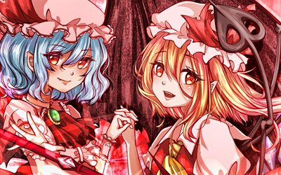 Remilia Scarlet, Flandre Scarlet, Touhou, japanese manga, anime characters, protagonists, Scarlet Devil Mansion, Frandoll Scarlet, Touhou Project, Touhou characters