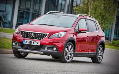 Peugeot 2008, 4k, crossovers, 2017 cars, UK-spec, HDR, Red Peugeot 2008, 2017 Peugeot 2008, french cars, Peugeot