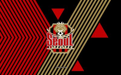 logotipo de seúl fc, 4k, selección de fútbol de corea del sur, fondo de líneas negras rojas, seúl fc, liga k 1, corea del sur, arte lineal, emblema del fc seúl, fútbol