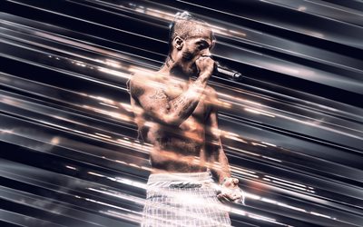 XXXTentacion, American rapper, creative art, blades lines art, Jahseh Dwayne Ricardo Onfroy, blue background, XXXTentacion art