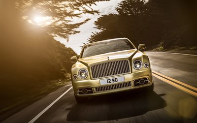 la velocidad, la carretera, el 2017, el Bentley Mulsanne, sedanes, oro bentley