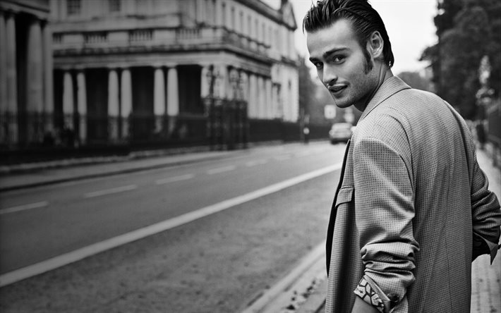 douglas booth, guys, actor, model, celebrities, black-and-white photo
