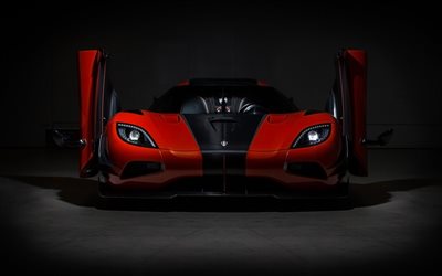 parking, 2016, Koenigsegg Agera, Final One of 1, supercars, front view, red Koenigsegg