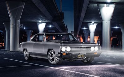 retro-autos, 1967 chevrolet chevelle ss-pro-touring -, nacht -, muscle car, chevy