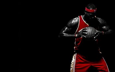 LeBron James, NBA, fan art, giocatore di basket, sfondo nero