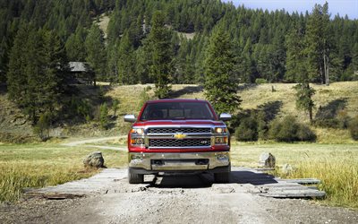 Chevrolet Silverado, 2016, les montagnes, les pick-up rouge, rouge Chevrolet, voitures neuves