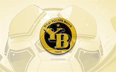 BSC Young Boys glossy logo, 4K, yellow football background, Swiss Super League, soccer, Swiss football club, BSC Young Boys 3D logo, BSC Young Boys emblem, Young Boys FC, football, sports logo, BSC Young Boys