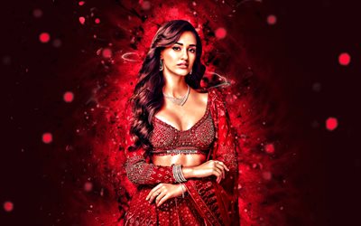 Disha Patani, 4k, red neon lights, indian actor, Bollywood, movie stars, artwork, picture with Disha Patani, indian celebrity, Disha Patani 4k