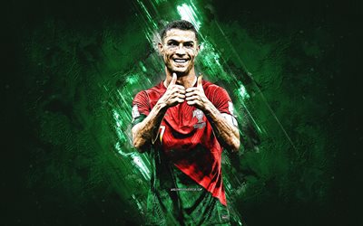 cristiano ronaldo, cr7, portugal national football team, grüner steinhintergrund, portugal, fußball, grunge  kunst, cr7 art