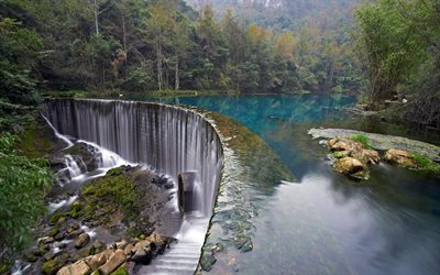 waterfall, Plitvice Lakes National Park, Croatia, rocks, forest
