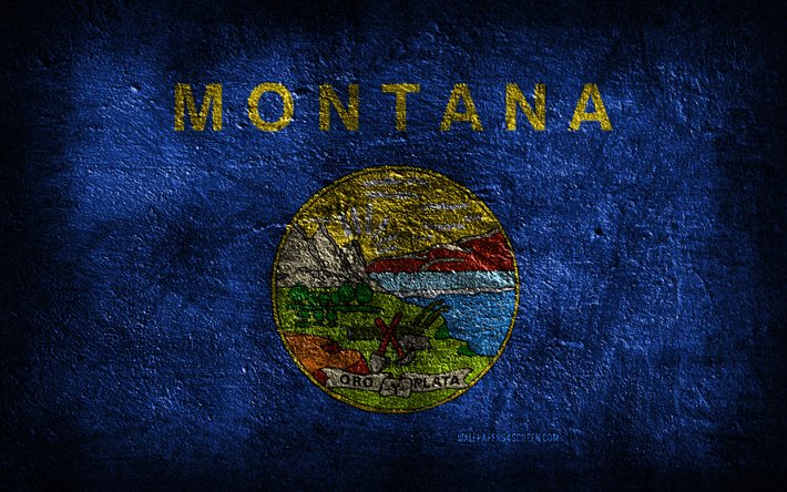 4k, علم ولاية مونتانا, نسيج الحجر, علم مونتانا, يوم مونتانا, فن الجرونج, مونتانا, الرموز الوطنية الأمريكية, ولاية مونتانا, الدول الأمريكية, الولايات المتحدة الأمريكية