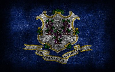 4k, Connecticut State flag, stone texture, Flag of Connecticut State, Virginia flag, Day of Connecticut, grunge art, Connecticut, American national symbols, Connecticut State, American states, USA
