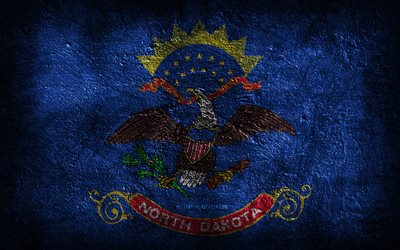 4k, la bandera del estado de dakota del norte, la textura de la piedra, la bandera de dakota del norte, el día de dakota del norte, el arte del grunge, el estado de dakota del norte, los estados americanos, estados unidos