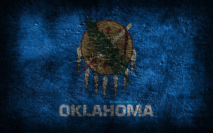 4k, la bandera del estado de oklahoma, la piedra, la textura, la bandera de oklahoma, el día de oklahoma, el grunge de arte, oklahoma, los símbolos nacionales estadounidenses, el estado de oklahoma, los estados americanos, estados unidos