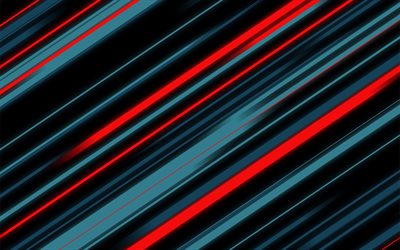 fondo de líneas rojas azules, 4k, fondo de diseño de material rojo azul, fondo de líneas, abstracción de líneas rojas azules, patrón de líneas, diseño de materiales