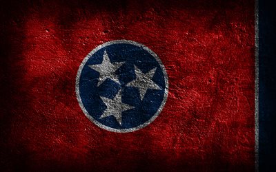 4k, テネシー州旗, 石の質感, テネシー州の旗, テネシーの日, グランジアート, テネシー, アメリカの国家のシンボル, テネシー州, アメリカの州, アメリカ合衆国