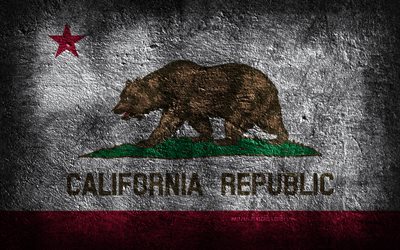 4k, カリフォルニア州旗, 石の質感, カリフォルニア州の旗, カリフォルニアの旗, カリフォルニアの日, グランジアート, カリフォルニア, アメリカの国家のシンボル, カリフォルニア州, アメリカの州, アメリカ合衆国
