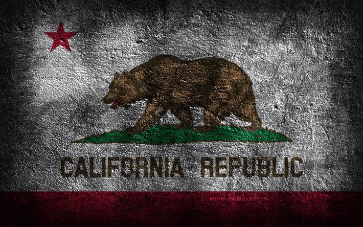 4k, علم ولاية كاليفورنيا, نسيج الحجر, علم كاليفورنيا, يوم كاليفورنيا, فن الجرونج, كاليفورنيا, الرموز الوطنية الأمريكية, ولاية كاليفورنيا, الدول الأمريكية, الولايات المتحدة الأمريكية