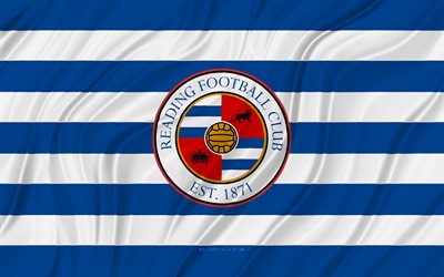 Reading FC, 4K, blue white wavy flag, Championship, football, 3D fabric flags, Reading FC flag, soccer, Reading FC logo, english football club, FC Reading