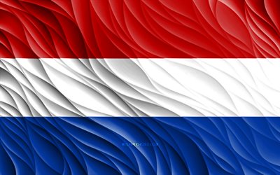 4k, Dutch flag, wavy 3D flags, European countries, flag of Netherlands, Day of Netherlands, 3D waves, Europe, Dutch national symbols, Netherlands flag, Netherlands