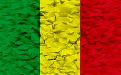 drapeau du mali, 4k, fond de polygone 3d, texture de polygone 3d, jour du mali, drapeau du mali 3d, symboles nationaux du mali, art 3d, mali