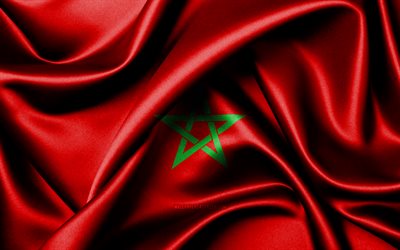 drapeau marocain, 4k, les pays africains, les drapeaux en tissu, le jour du maroc, le drapeau du maroc, les drapeaux de soie ondulés, l afrique, les symboles nationaux marocains, le maroc