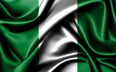 bandiera nigeriana, 4k, paesi africani, bandiere in tessuto, giornata della nigeria, bandiera della nigeria, bandiere di seta ondulate, africa, simboli nazionali nigeriani, nigeria