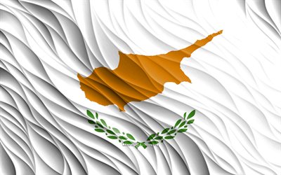 4k, drapeau chypriote, ondulé 3d drapeaux, les pays européens, le drapeau de chypre, le jour de chypre, les vagues 3d, l europe, les symboles nationaux chypriotes, chypre