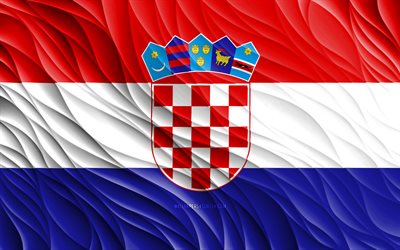 4k, 크로아티아 국기, 물결 모양의 3d 플래그, 유럽 국가, 크로아티아의 국기, 크로아티아의 날, 3d 파도, 유럽, 크로아티아 국가 상징, 크로아티아