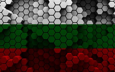 4k, bandiera della bulgaria, sfondo esagono 3d, bandiera della bulgaria 3d, giorno della bulgaria, struttura esagonale 3d, bandiera bulgara, simboli nazionali bulgari, bulgaria, bandiera 3d della bulgaria, paesi europei