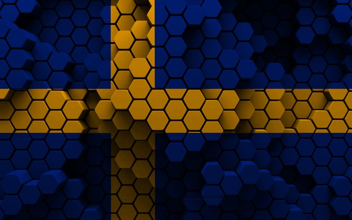 スウェーデンの旗, 4k, 3dポリゴンの背景, 3dポリゴンテクスチャ, スウェーデンの日, 3dスウェーデンの旗, スウェーデンの国家のシンボル, 3dアート, スウェーデン