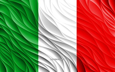 4k, イタリア国旗, 波状の3dフラグ, ヨーロッパ諸国, イタリアの旗, イタリアの日, 3d波, ヨーロッパ, イタリアの国家のシンボル, イタリア