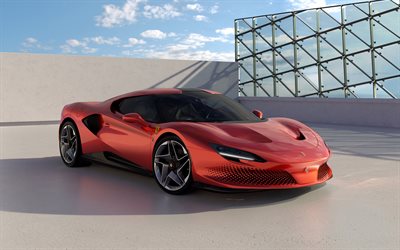 2022, ferrari sp48 unica, 4k, vista frontal, exterior, laranja supercarro, laranja sp48 unica, italiana de carros esportivos, ferrari