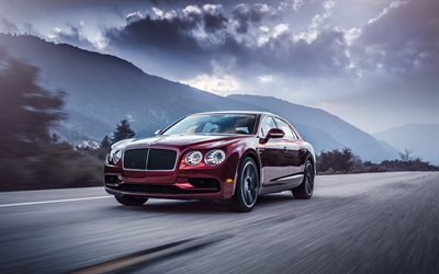 Bentley Flying Spur, movement, luxury cars, road, sedans, red bentley