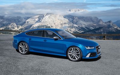 La Audi RS7, supercar, auto di lusso, strada, montagne, blu audi