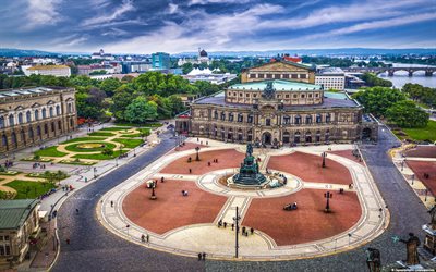 Semperoper Opera House, Dresden, square, monument, summer, Germany