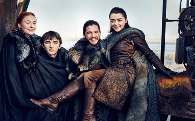 Game of Thrones, A Song of Ice and Fire, season 7, 2017, Kit Harington, Sophie Turner, Emilia Clarke, Jon Snow, Arya Stark, Bran Stark, Sansa Stark