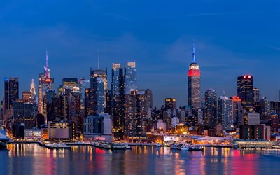 न्यूयॉर्क, शाम, एम्पायर स्टेट बिल्डिंग, गगनचुंबी इमारतों, मैनहट्टन, संयुक्त राज्य अमेरिका