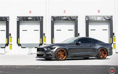 Ford Mustang GT, 2016, les entrepôts, Vossen, supercars, tuning, gris mustang